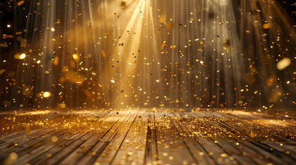 On the wooden floor, golden light shines down