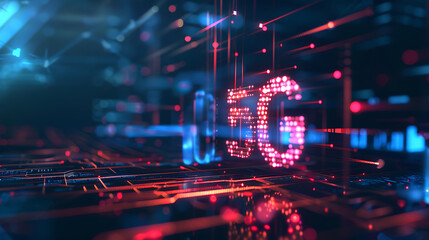 Abstract 5G network concept with glowing red digits, symbolizing high-speed digital connectivity