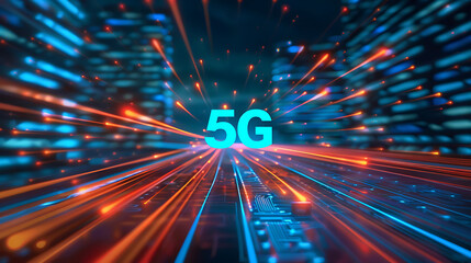 Fototapeta premium 5G technology illustration with dynamic light trails, signifying high-speed connectivity and innovation
