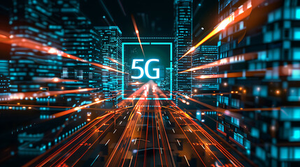 5G technology illustration with dynamic light trails, signifying high-speed connectivity and innovation
