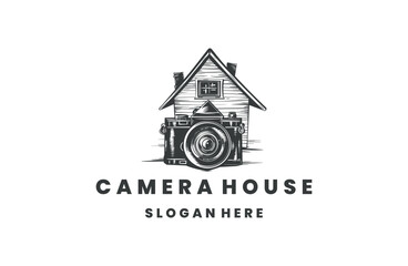 Camera house logo template vector illustration design