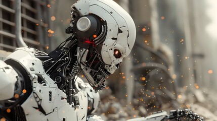 Fototapeta premium Technological Retrogression Visualized by Collapsing Bionic Advancements Crippled by Cybernetic Malware