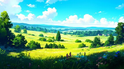 landscape hill, forest on summer, spring, autumn, winter background