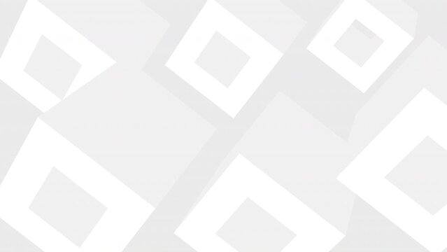 3D square abstract geometric pattern motion design. White grey tech corporate background. Seamless rotating cube shapes. 4K footage