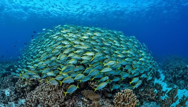 Underwater Spectacle: Dazzling Yellowtail Snapper School 