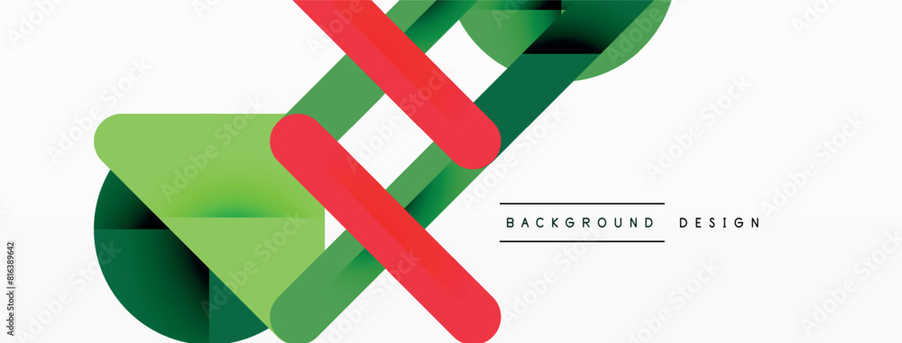 Poster A white background with a geometric design featuring green and red shapes. The pattern includes rectangles, circles, and a magenta accent. Perfect for a logo or table design