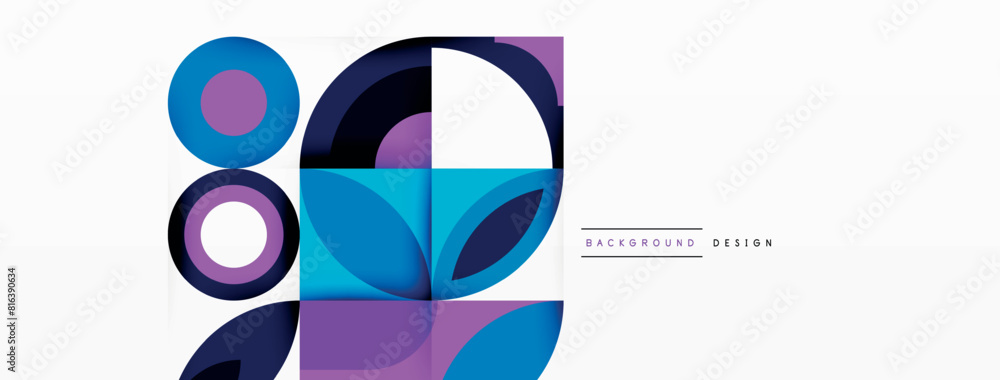 Aufkleber an electric blue and purple geometric pattern with circles and squares on a white background. the de