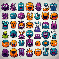 Obraz premium various cute monster icons on a white background 