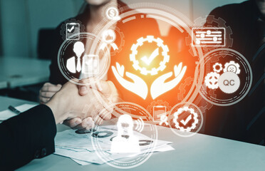 Quality Assurance and Quality Control Concept - Modern graphic interface showing certified standard...