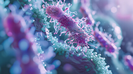 A close-up of the most dangerous bacteria in the human body. Microbes under the microscope