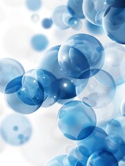 An abstract geometric background with blue 3d spheres and simple white background.
