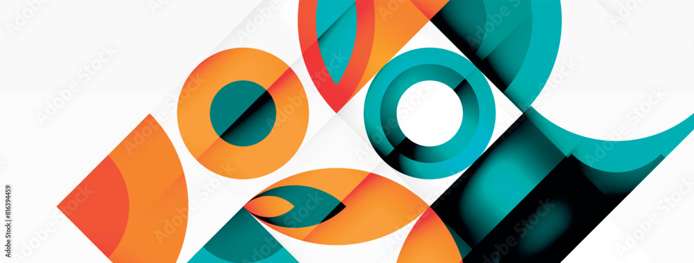 Poster vibrant geometric shapes in tints and shades of electric blue create a colorful pattern against a wh