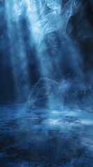 Dark blue background with mist and smoke