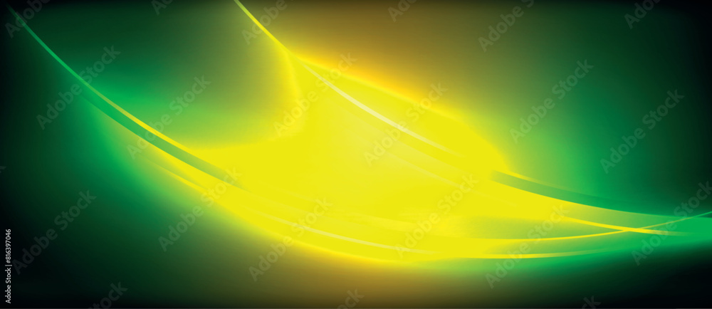 Poster a vibrant yellow and green wave contrasts against a dark background, resembling an astronomical obje