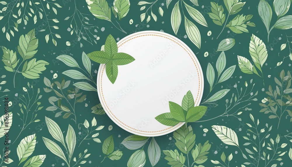 Poster empty white summer and spring nature background with fresh green leaves and circle frame for copy sp