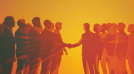 Fototapeta premium sign symbol handshake silhouette handshake team people handshake hold hand closed deal insurance make deal together with business partner work together group people team sunset handsha : Generative AI