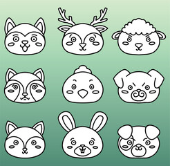 animal cartoon head lineart vector illustration, can be used for logos, mascots, clothing, and more isolated in green background