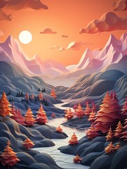 Fototapeta premium zoomorphic flat design top view mountain theme 3D render Triadic Color Scheme