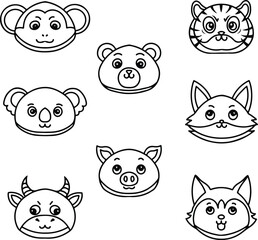 animal cartoon head lineart  vector illustration, can be used for logos, mascots, clothing, and more isolated in white background