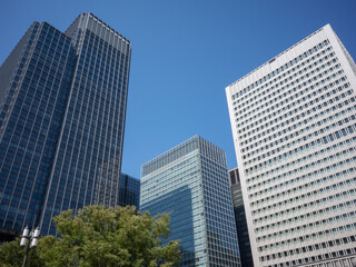 urban cityscape with tall office buildings in the center city of tokyo