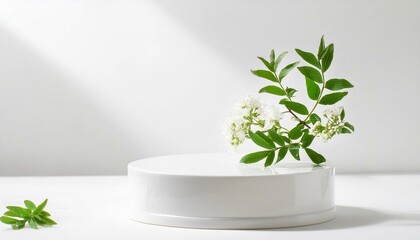 Round Product Podium on a White Background, Tree Shadow, 3D Mockup Background