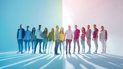 Group of multinational people and digital technology concept Wide angle visual for banners or advertisements : Generative AI