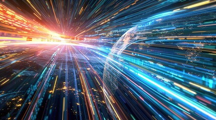 The digital globe spins out of control, propelled by the extreme velocity of the global network connectivity across Earth. Data transfer speeds, fueling a frenzy of business transactions