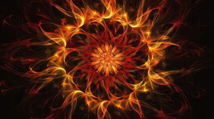 Circular Flame Pattern in Orange Red and Yellow on Black Background