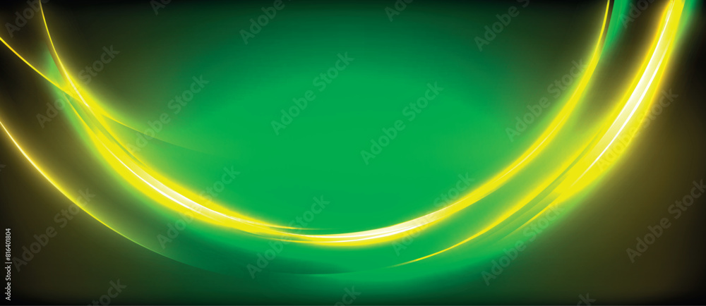 Poster a neon green and electric blue glowing wave against a dark background, creating a mesmerizing patter