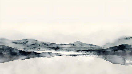 Fototapeta premium igital Ink Wash Painting of a Tranquil Mountain Landscape with Mist