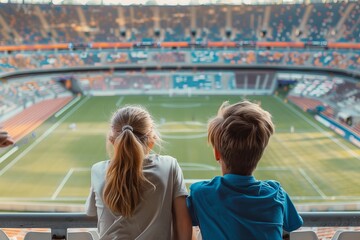 two young spectators from behind watching a football match