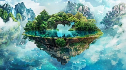 Fototapeta premium A serene lake becomes a breathtaking floating oasis.