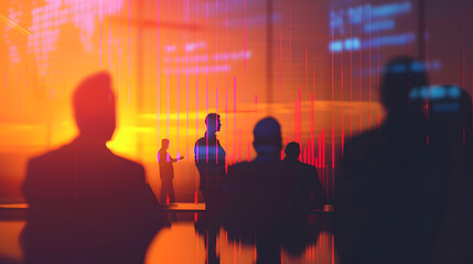 Silhouette of multinational people and statistics chart concept Human resources Technology of business : Generative AI
