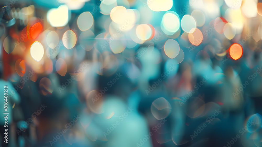 Poster blurred crowd of unrecognizable at the street : generative ai