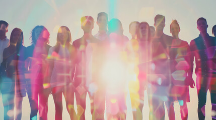 Group of multinational people and digital technology concept Wide angle visual for banners or advertisements : Generative AI