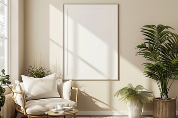 Poster Mockup in Minimalist Scandinavian Interior created with Generative AI
