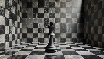 A podium shaped like a giant chess piece, set on a checkered game board