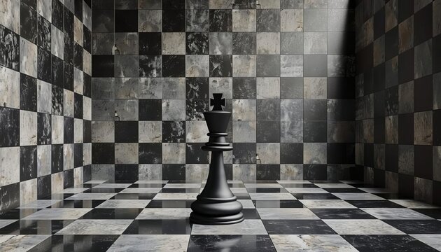 A podium shaped like a giant chess piece, set on a checkered game board