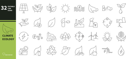 Climate ecology icon. Set of icons for renewable energy, green energy and climate change themes.