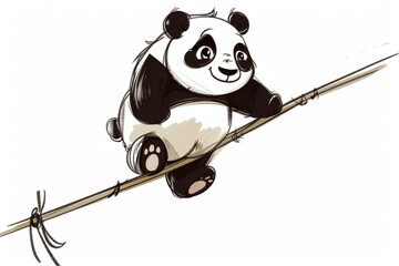Cartoon cute doodles of a clumsy panda trying to balance on a tightrope, Generative AI