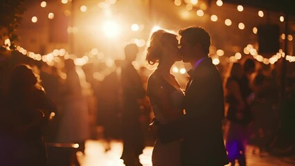 A couple sharing a romantic first dance with a live band playing in the background and guests dancing the night away all without a drop of alcohol in sight.