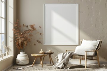 Poster Mockup in Minimalist Scandinavian Interior created with Generative AI