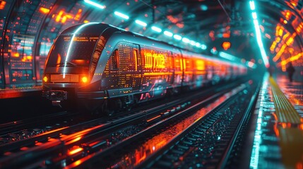 Fototapeta na wymiar A high-speed train races through a tunnel