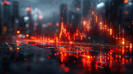 Create a photorealistic image of a rainy city street at night