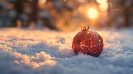 Festive Christmas Ornament Adorned on Snowy Background