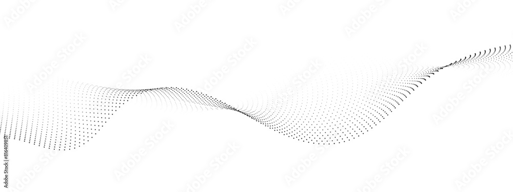 Poster flowing wavy dots particles wave pattern curve halftone gradient lines shape isolated on transparent
