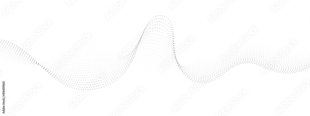 Poster abstract flowing dots particles wave curved lines on transparent background. black halftone gradient