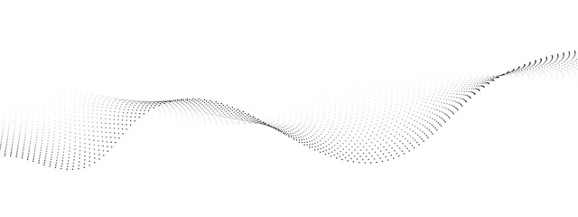 Flowing wavy dots particles wave pattern curve halftone gradient lines shape isolated on transparent background. Digital future technology concept, science, banner, template, business, music. Vector