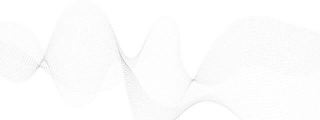 Flowing wave dot particles halftone pattern black gradient curve shape isolated on transparent background. Digital future technology concept, science, banner, business, music. Vector illustration.