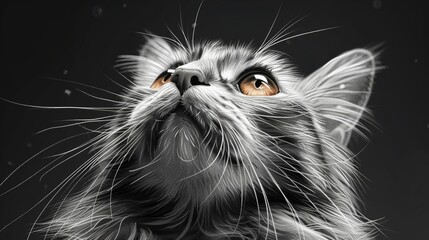 Create a clipart line art cat face realistically displaying curiosity